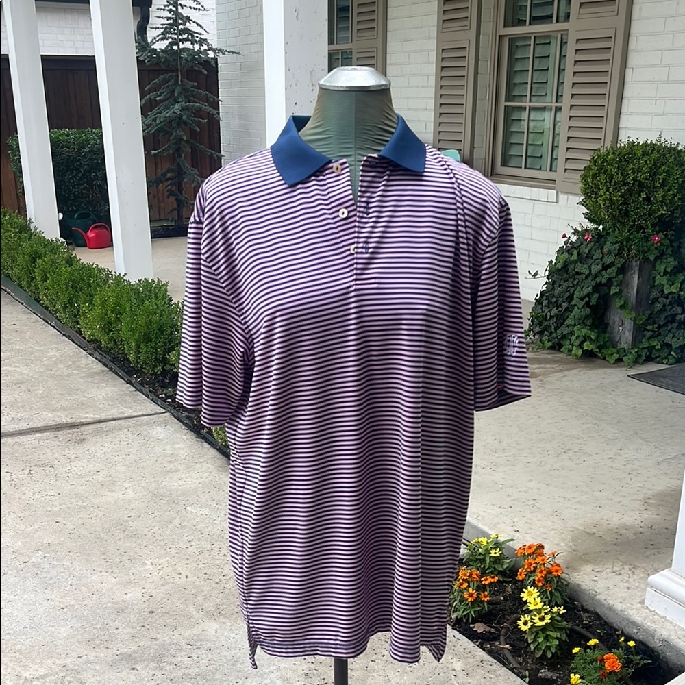 Peter Millar Navy and White Striped Polo